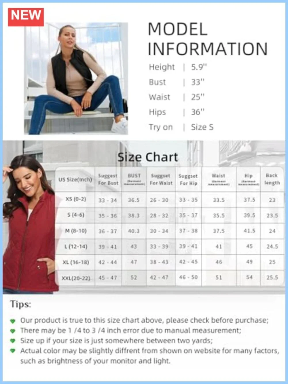 Women's Quilted Puffer Vest Sleeveless Zip Front Lightweight Padded Gilet